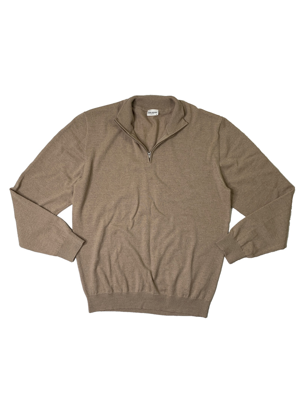 John Henric Sweater Men XL Extra Large Stone Quarter Zip Wool Mock Neck Pullover